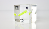 Clear acrylic cube displaying a Sulfur element (Atomic Number 16) embedded within, offering a scientific presentation for collectors and science enthusiasts.