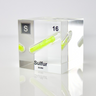 Clear acrylic cube displaying a Sulfur element (Atomic Number 16) embedded within, offering a scientific presentation for collectors and science enthusiasts.