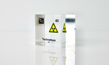 Clear acrylic cube displaying a Technetium element (Atomic Number 43) embedded within, offering a scientific presentation for collectors and science enthusiasts.