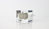Clear acrylic cube displaying a Tungsten element (Atomic Number 74) embedded within, offering a scientific presentation for collectors and science enthusiasts.